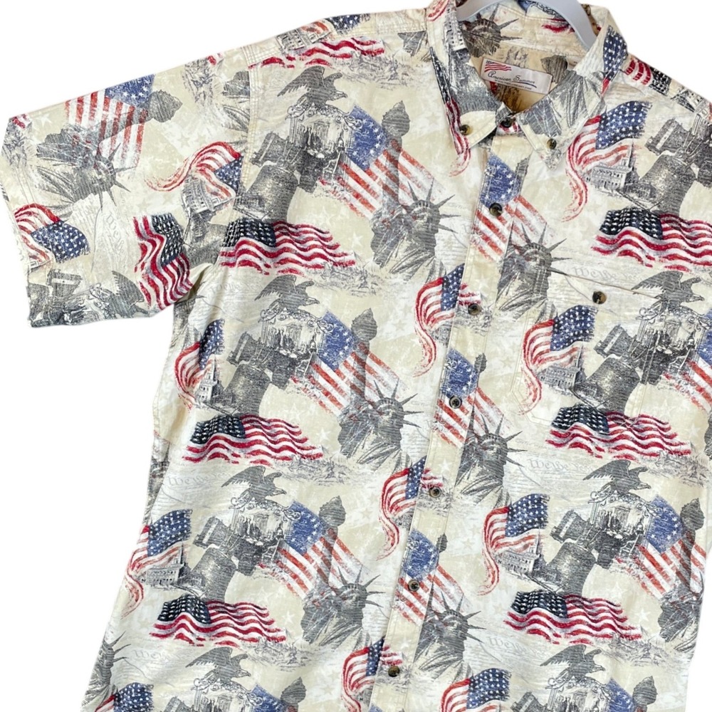 American Summer Mens XL Patriotic Shirt American Flag Statue of Liberty Cotton